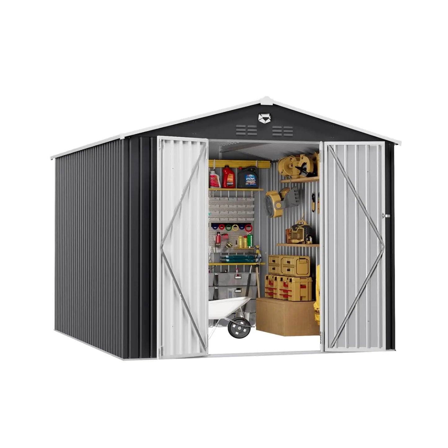 10x12FT Metal Outdoor Storage Shed Lockable Doors Clear Window Waterproof Backyard Patio Tool Storage Customized