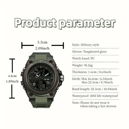 Watches for Men Watch Outdoor LED Stopwatch Digital Electronic Large Dual Display Tough Electronic Clock Wrist Watches for Men