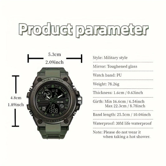 Watches for Men Watch Outdoor LED Stopwatch Digital Electronic Large Dual Display Tough Electronic Clock Wrist Watches for Men