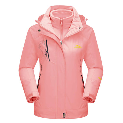 Women's 3-IN-1 Jackets Waterproof Fleece Jacket Outdoor Windproof Skiing Snowboarding Coat Hiking Jackets Parka Hodded Coats