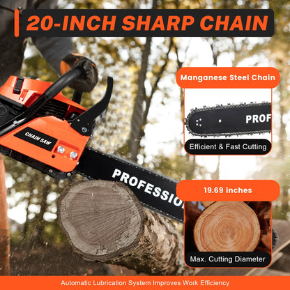 20 Inch 58CC Chainsaw 2600W Power Chain Saws Gas Powered 2 Stroke Handed Petrol Gasoline Chain Saw for Cutting Wood