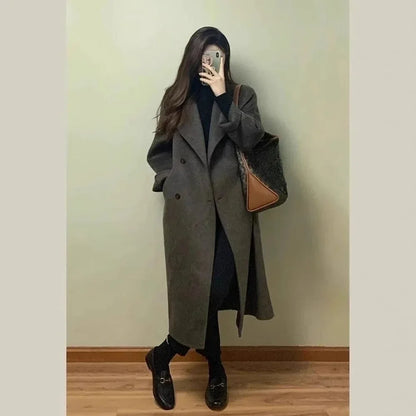 Thickened Over-Knee Mid-Length Woolen Coat Women's Autumn Winter Fashion Korean Style Women's Outerwear Polyester Fiber
