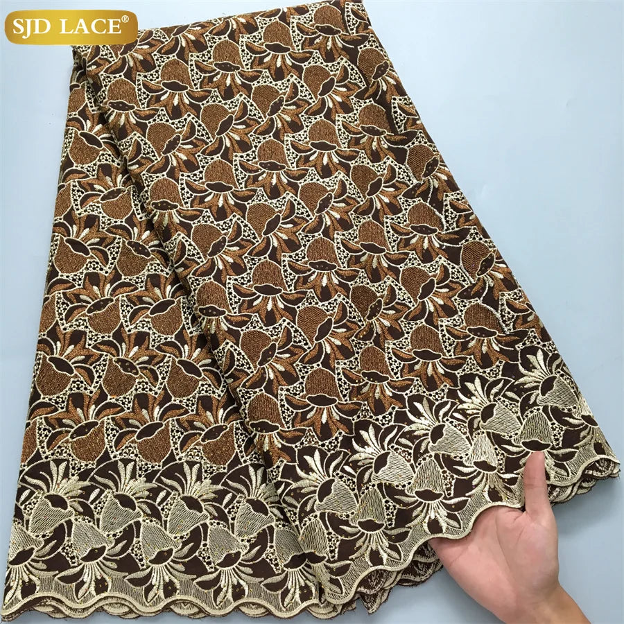 SJD LACE African Nigerian Cotton Lace Fabrics 5Yards 2025 High Quality Embroidery Swiss Voile Lace for Women Party Dresses 4370