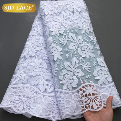 SJD LACE African Milk Silk Lace Fabric 2025 High Quality Nigerian White Mesh Embroidery Lace for Sewing Women Wedding Dress 4043