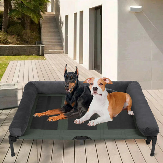 XXL XL Large Dog Bed Outdoor Raised Dog Bed with Cooling Breathable Mat and Soft Plush Mat Pet Puppy Camping Cot for Home Garden