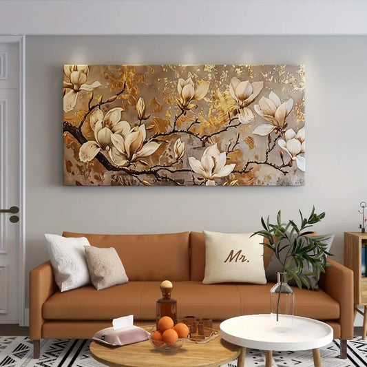 Golden Lily canvas art, 1.5 inch thick wood frame, canvas printed large mural, suitable for modern homes and offices