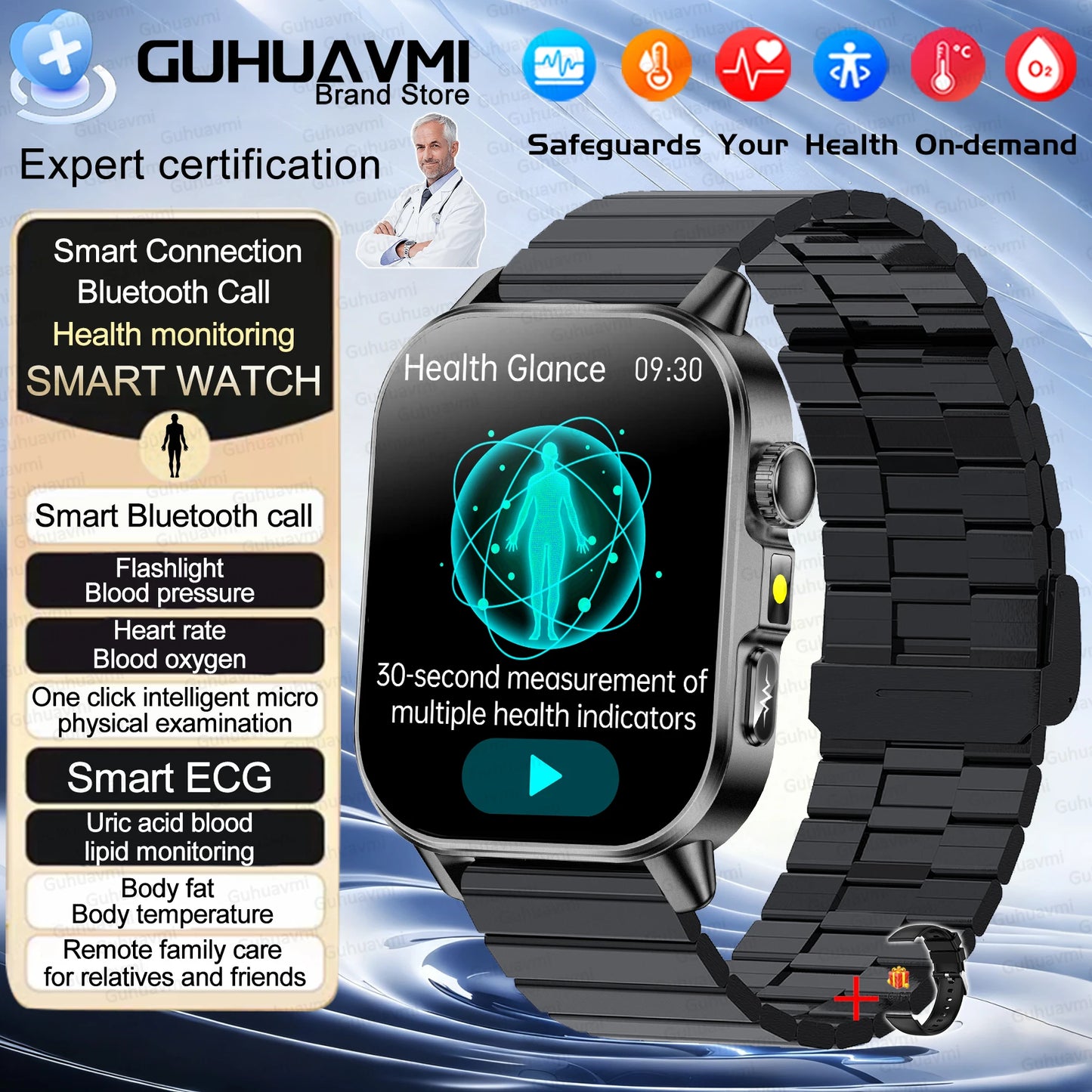 2026 New AI Health Diagnosis Smart Watch Body Analysis Uric Acid Blood lipids ECG+PPG Blood pressure call Smart watch Men Women