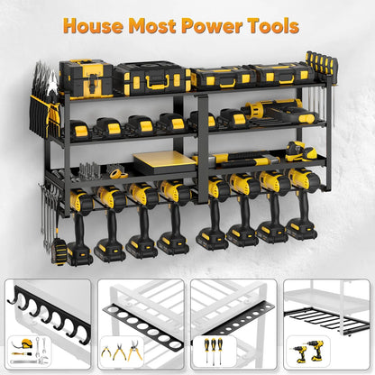 Power Tool Organizer Wall Mount, Extended Large Heavy Duty Drill Holder, 4 Layer Garage and Storage, Suitable Utility Racks