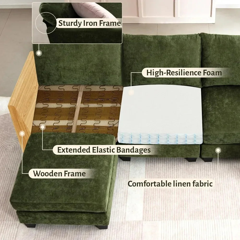 124" Modular Sectional Sofa, U-Shaped 6 Seater Sectional Sofa with Storage Ottoman & USB Ports, Large Cloud Couch Customized