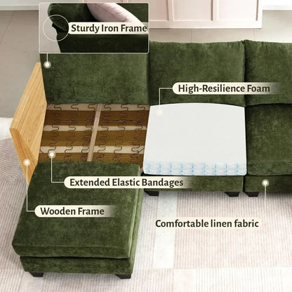 124" Modular Sectional Sofa, U-Shaped 6 Seater Sectional Sofa with Storage Ottoman & USB Ports, Large Cloud Couch Customized