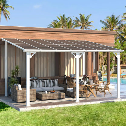 14x10 Hard Top Lean-to Gazebo Pergola with Wall-Mounted Steel Roof 140sqft Shade for Patio Deck Backyard Customized