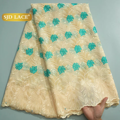 SJD LACE African Nigerian Cotton Lace Fabrics 5 Yards 2025 High Quality Swiss Cotton Lace for Sewing Party Women DIY Dress 4325