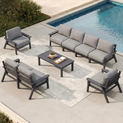 Patio Furniture Set 8 Seats, HDPE Outdoor Sectional with Beige Washable Thick Cushions, Coffee Table, Patio, Customized