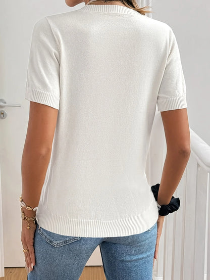 Autumn and Winter New Fashion Woman Sweater Casual Simple Knitted Round Neck Short Sleeve Tops Women's Clothing