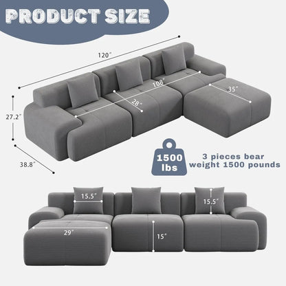 120" Modular L-Shape Sofa, Deep Seat Cloud Couch with Memory Foam, Corduroy Fabric, No Assembly Required (Dark Grey)