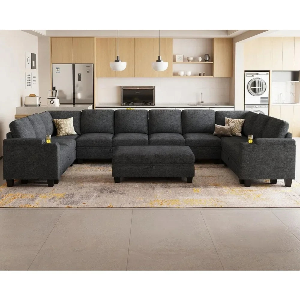 Oversized U Shaped Modular Sectional Couches for Living Room 10 Seater Modular Sofa Set with Storage Ottoman Large Sectional