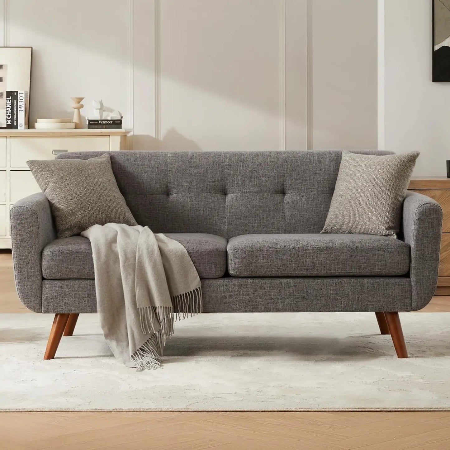 65"W Loveseat Sofa, Mid Century Modern Couches Love Seats For Living Room, Button Tufted Upholstered Small Couch, Customized