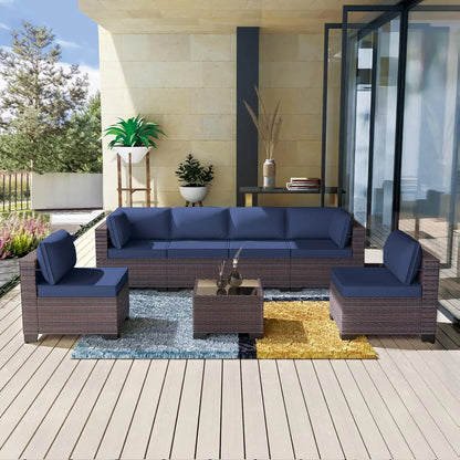 12 Pieces Outdoor Patio PE Rattan Sectional Sofa Set with Cushions & Tempered Glass Coffee Table for Garden Porch, Customized