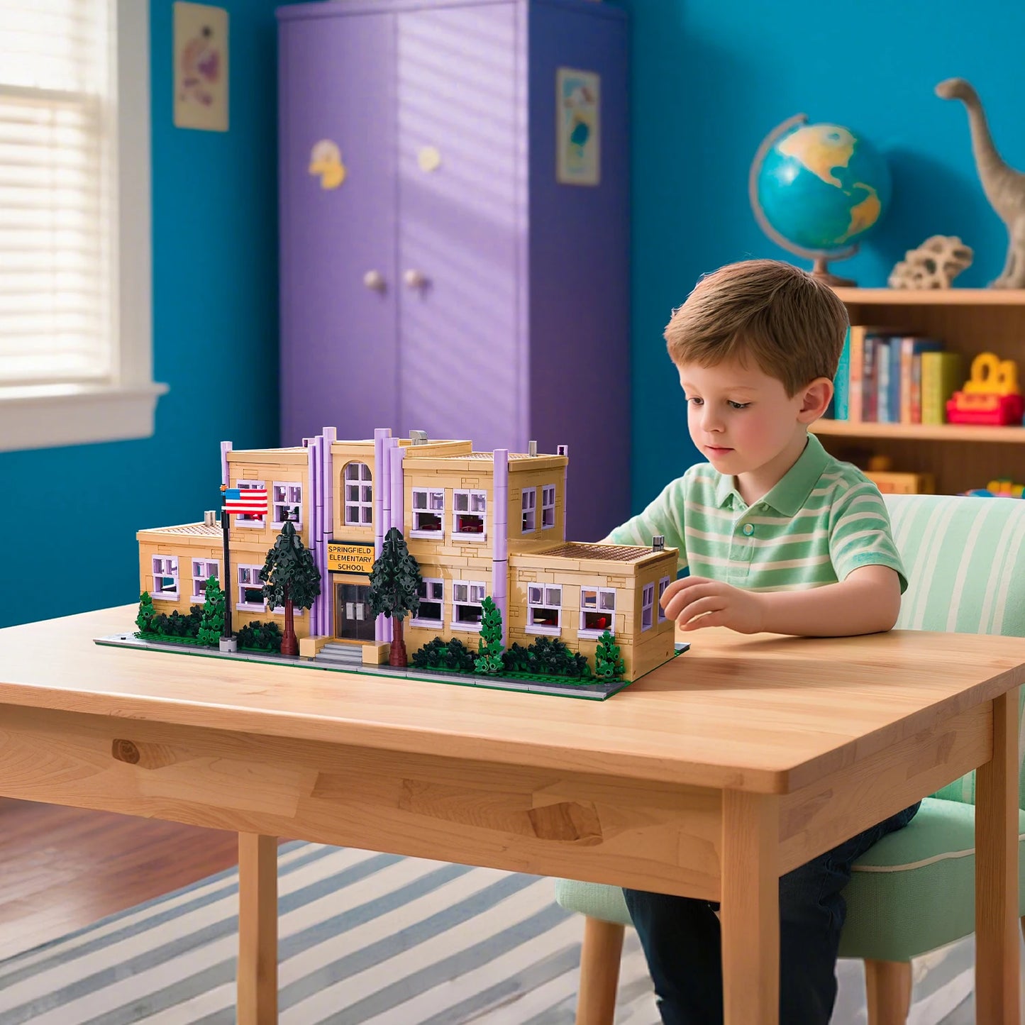 3500PCS MOC Springfield Elementary School Building Blocks Street View Modular Architecture Brick with 8 Figuren Model Toys Gifts