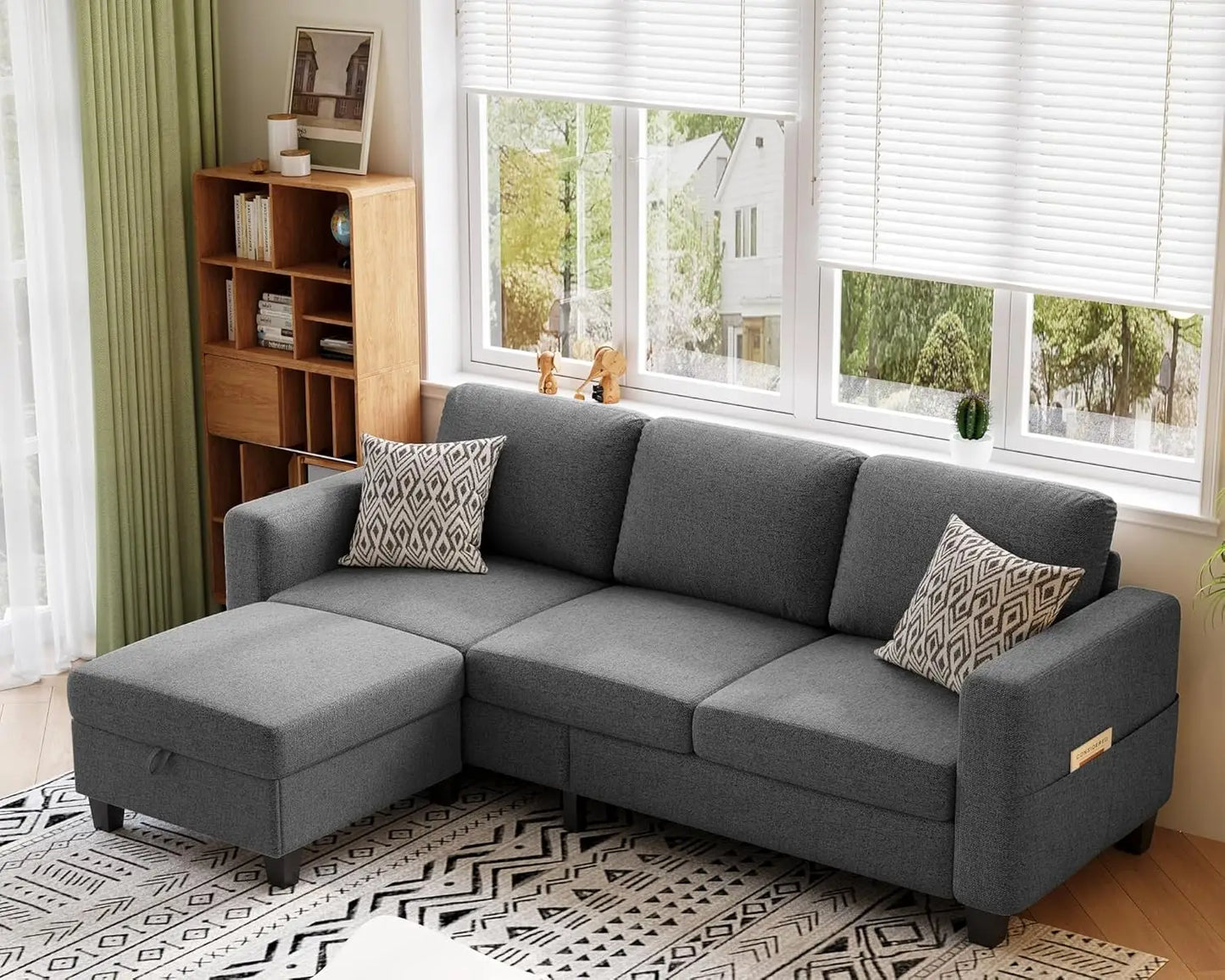 Sectional Couches for Living Room 78" Convertible L Shaped Couch with Storage Ottoman 3 Seater Modern Linen Fabric Sofas