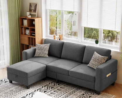 Sectional Couches for Living Room 78" Convertible L Shaped Couch with Storage Ottoman 3 Seater Modern Linen Fabric Sofas