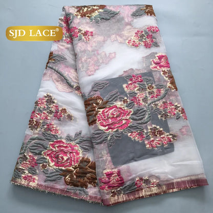 SJD LACA African Brocade Lace Fabrics 2025 High Quality Tulle Damask Nigerian Jacquard French Lace For Sewing Women Dresses 2485