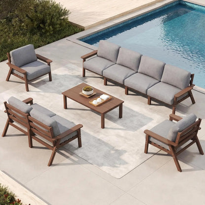 Patio Furniture Set 8 Seats, HDPE Outdoor Sectional with Beige Washable Thick Cushions, Coffee Table, Patio, Customized