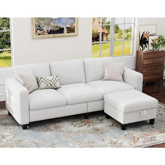 Sectional Couches for Living Room - Convertible L Shaped Couch with Storage Ottoman-Modern Linen Sofa 3 Seater, Customized