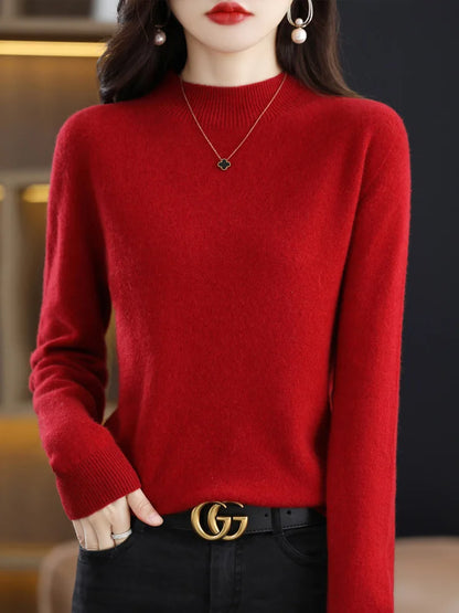 100% Merino Wool Cashmere Sweater Women Knitted Sweater Turtleneck Long Sleeve Pullovers Autumn Winter Clothing Warm Jumper Tops