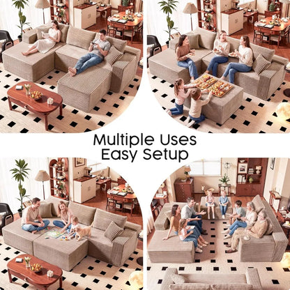 No Assembly Cloud Modular Sectional Sofa，108" U-Shape Corner Couch with Ottoman - Plush Corduroy, Deep Seating,Customized