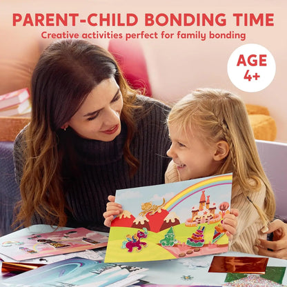 JOYFY Foil Art Kit Arts & Crafts Supplies Mess Free Coloring Foil Foam Stickers Creative Travel Toys for Kid Birthday Gifts