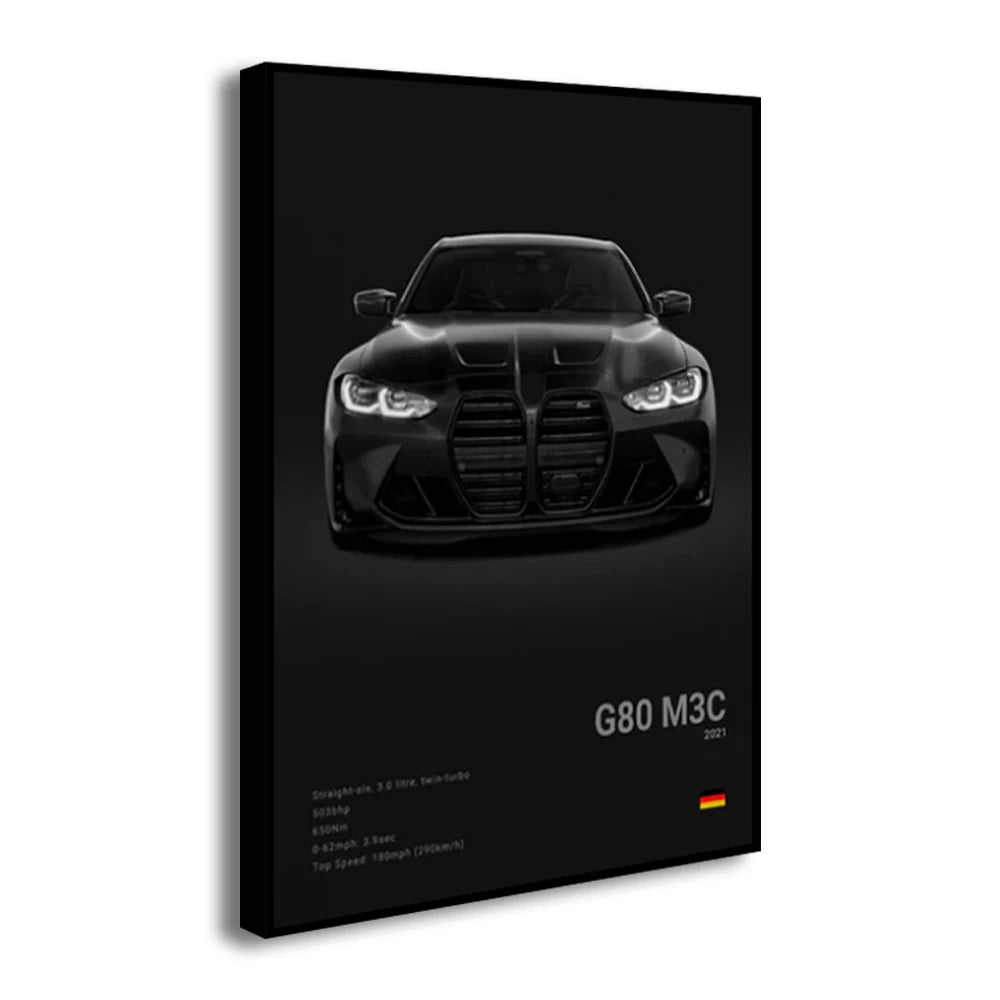 2-A1 Famous Cars G80 M3C Canvas Wall Art Print Poster E30 M3 Z8 Decorative Mural Modern Home Decor Birthday Gift Unframed