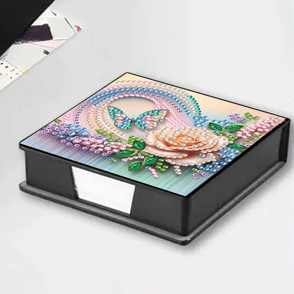 Flowers Leather Diamond Painting Notecard Box Gem Art Sticky Note Holder Gem Painting Memo Pad Holder Mosaic Kit for Home Office