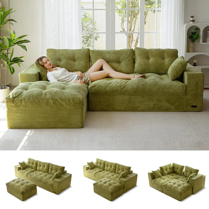 104" L Shaped Modular Sectional Sofa with Ottoman, Cloud Boneless Couch with Layered Cushion, Upholstered Sofa in a Box, Flexibl