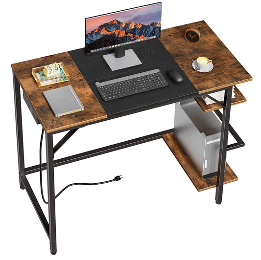 HOOBRO Computer Desk Home Office Desk with Power Outlet Writing Desk with 2 Shelves Modern Small  Desk for Home Office  Study
