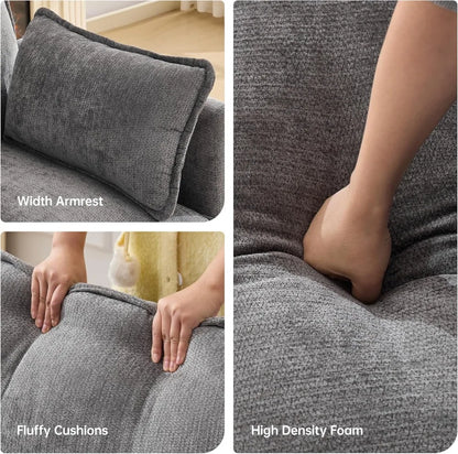 108" Modular Sectional Sofa with Ottoman, L-Shaped Cloud Couch, USB Charging Ports, Deep Seat Chenille Fabric, Dark Grey