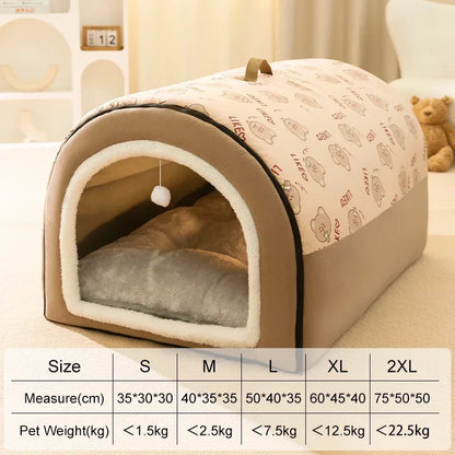 Warm Dog House Detachable Pet Sleeping Bed for Small Medium Dogs Cats Soft Non-slip Dog Kennel Puppy Kitten Nest Pet Supplies