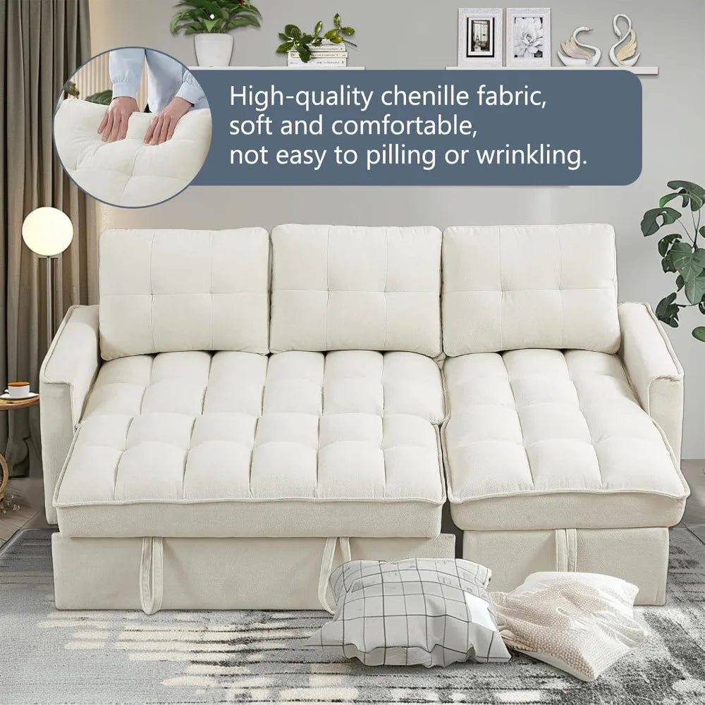 78.75" Sleeper Sofa Couch,Modern L-Shaped Couches, Pull Out Couch with USB Ports&Side Pocket,Sleeper Sectional Sofa for Living