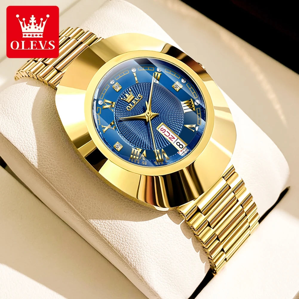 OLEVS Golden Quartz Watch for Women Fashion Elegant Tungsten Steel Case Waterproof Wristwatches Luxury Original Ladies Watch New