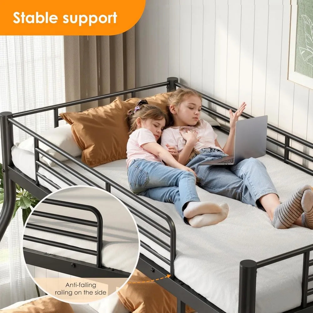 DHYL Bunk Beds Twin Over Full Size, Heavy Duty Metal Bunk Bed Frame for Adults, Space-Saving & No Box Spring Needed, Black