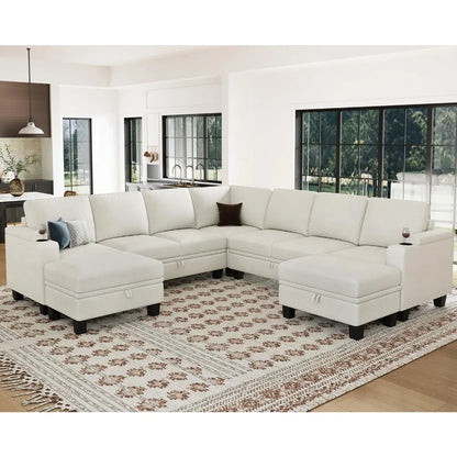Modular Sectional Sofa Couch with Storage U Shape Convertible Corner Couches for Living Room White Couch