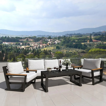 Aluminum Outdoor Furniture with Coffee Table,5 Seats Patio Furniture Set Sectional Waterproof Sofa with Conversation Set Table w