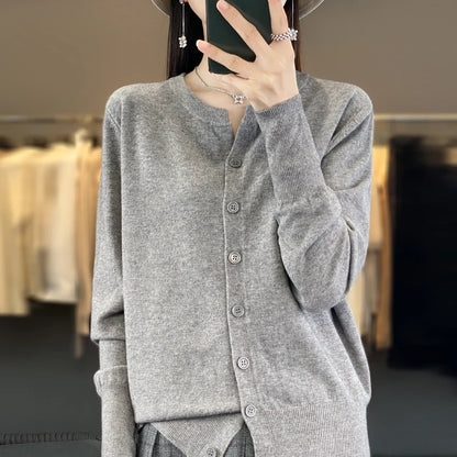 AOSSVIAO 2025 Autumn Winter New Cashmere Cardigan Women Solid Color Sweater Women Loose O-Neck Knitted Sweaters Simple Versatile