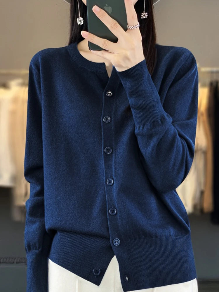 AOSSVIAO 2025 Autumn Winter New Cashmere Cardigan Women Solid Color Sweater Women Loose O-Neck Knitted Sweaters Simple Versatile