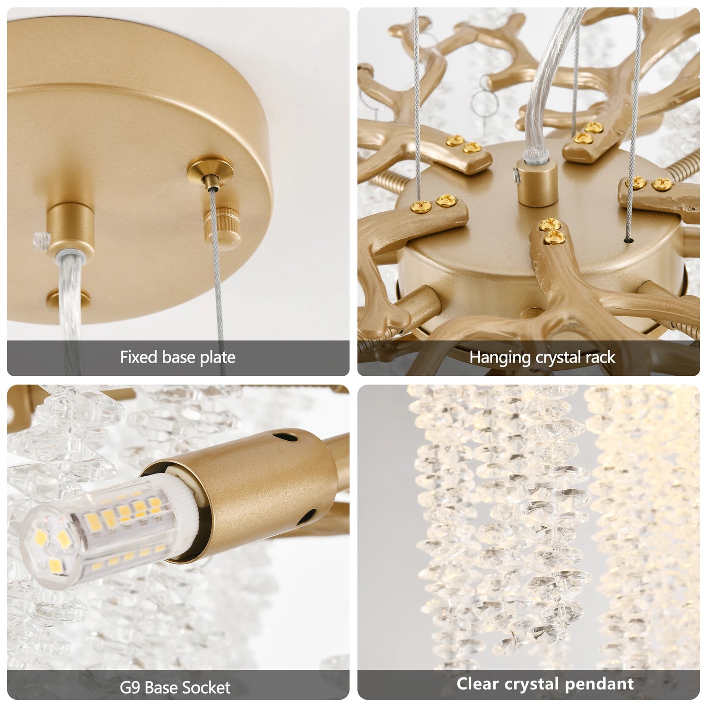 23.6-inch Modern Golden Pendant Light with Cascading Crystal Strands, High-End Decorative Lighting Fixture (Bulb Not Included)