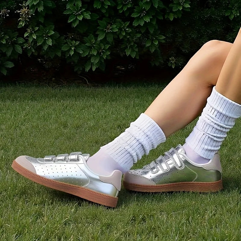 Women's Platform Sneakers Fashion Patchwork Wedges Heel Non-Slip Hook Loop Casual Comfortable Tennis Shoes