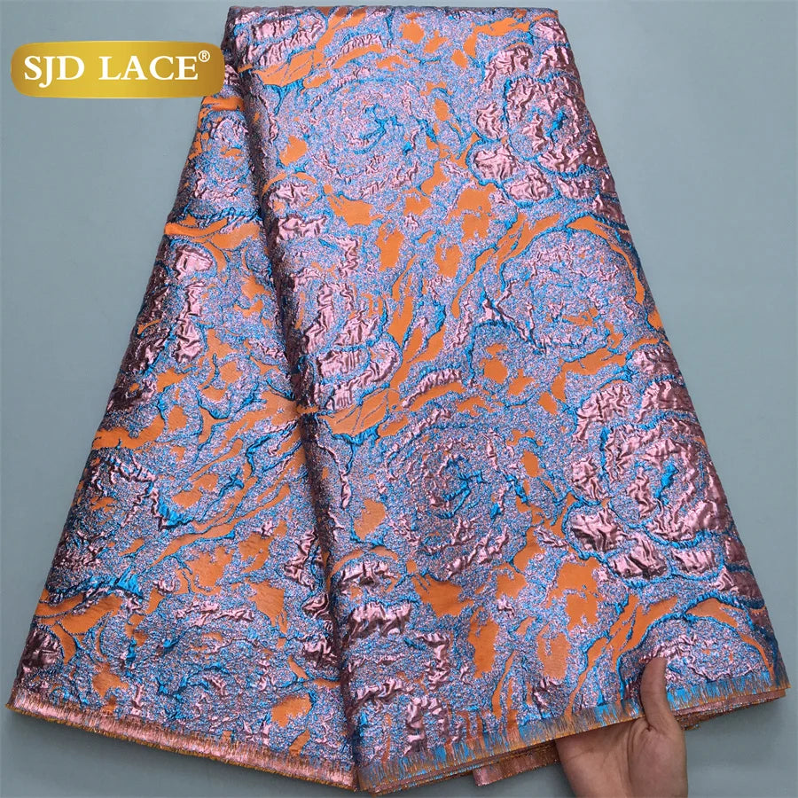 SJD LACE Nigerian Brocade Lace Fabric 2025 High Quality French Gilded Jacquard Lace Damask Dress For Women Wedding Party Sew4096
