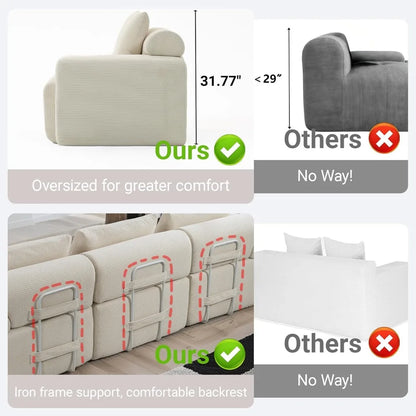 Fefances L-Shaped Sectional Couches for Living Room with Memory Foam & Steel Frame - No Assembly Convertible Sofa Bed, Modular