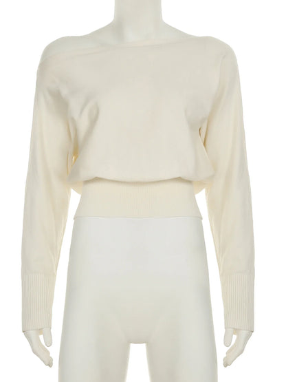 Solid Off-Shoulder Sweater Loose Slash Neck Long Sleeve Knitted Pullovers Women Autumn Winter Fashion Casual Lady