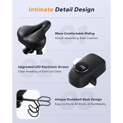 Exercise Bike, Brake Pad Stationary Bike with Exclusive App, Low Noise Indoor Cycling Bike with 300lbs Weight Capacity